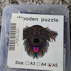 happy dog shaped sz A5 wooden puzzle, meditation, fun, stocking stuffer